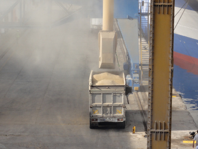 Filling a truck with grain Filling a truck with grain