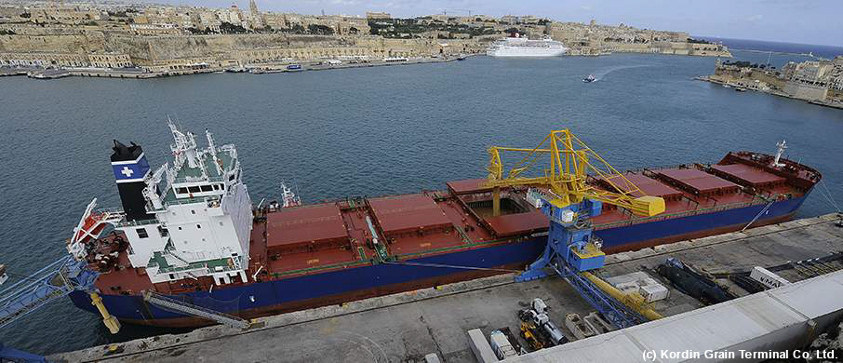 When unloading the MV Androusa the vertical conveyance can dive deep into the vessel's holds When unloading the MV Androusa the vertical conveyance can dive deep into the vessel's holds